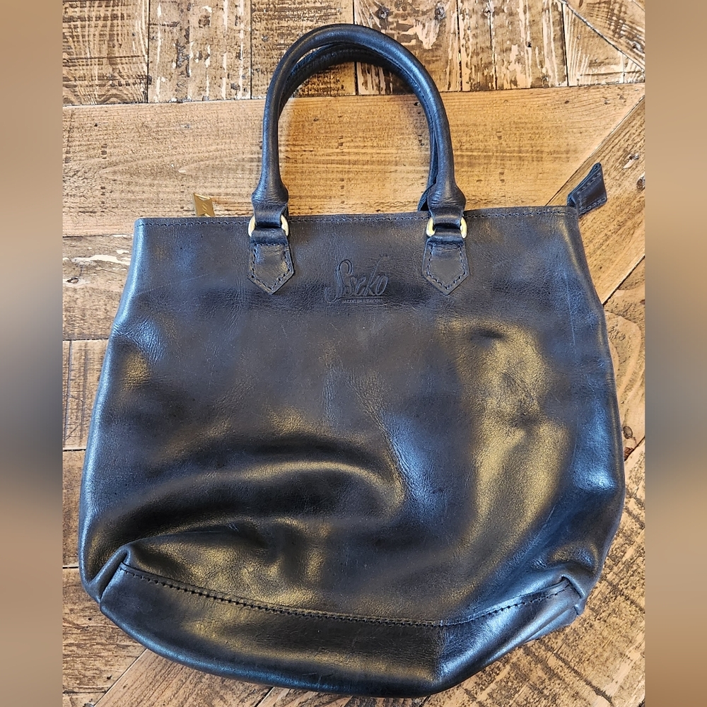 Sseko Vintage Leather Satchel Black Handbag Boho